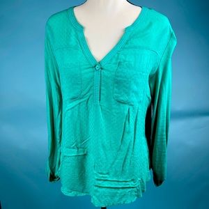 Teal green Y-neck single button blouse